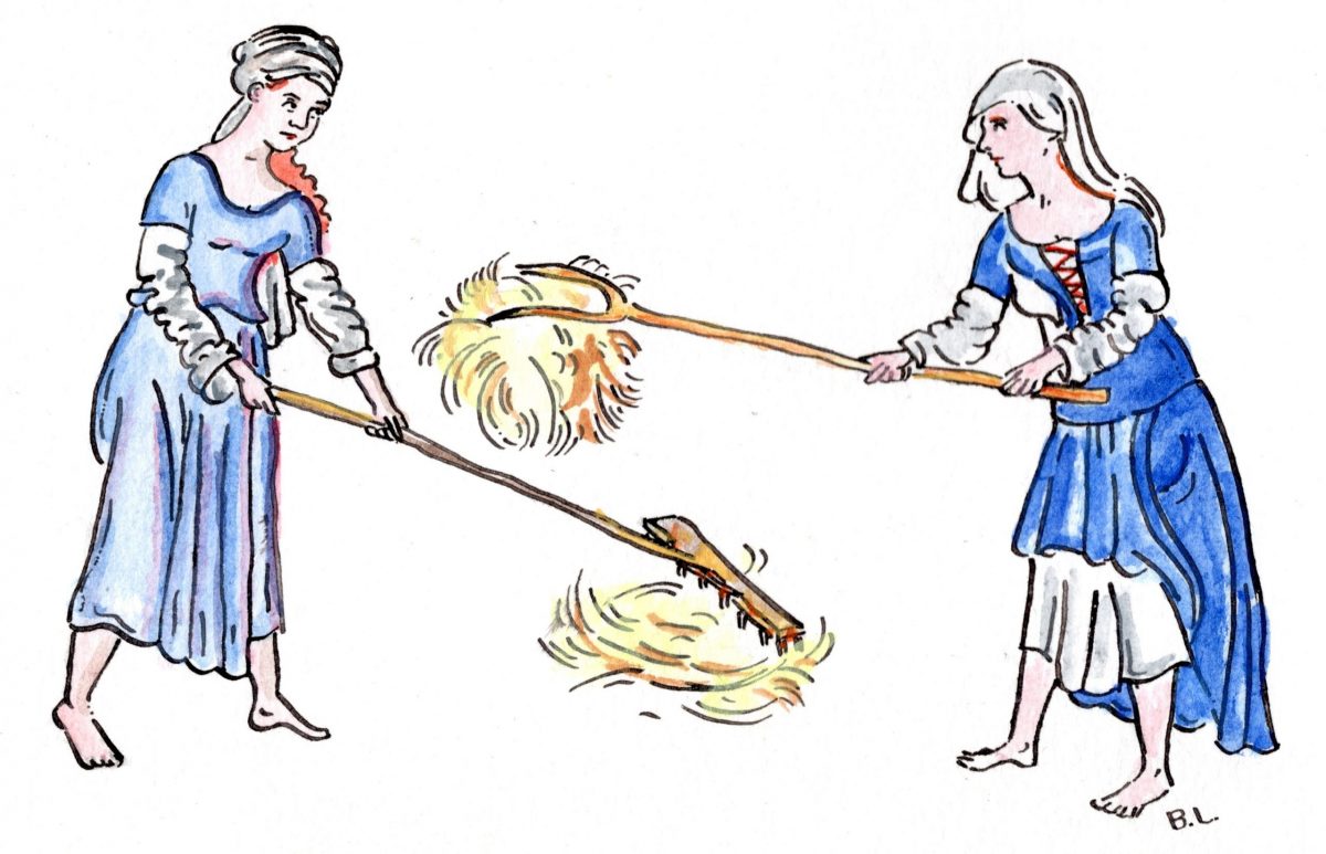 medieval women making hay
